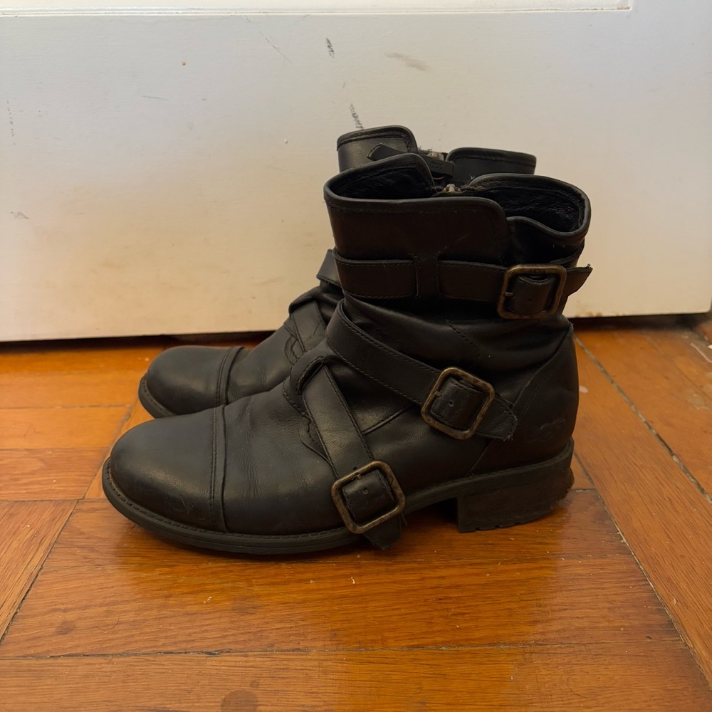 UGG Black Ankle Boots with Buckle Straps
